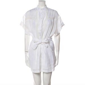 FRAME White Ramie Mock Neck Mini Shirtdress S